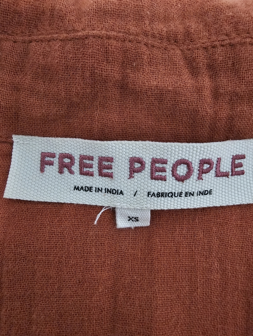 Free People Rust Orange Ruffle Crop Jacket Top XS Boho Cottagecore Cotton Gauze - Picture 7 of 8